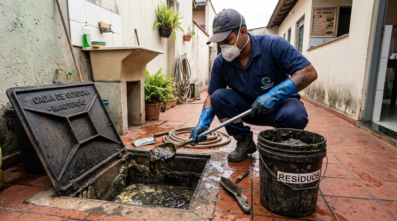 Remoção de resíduos da caixa de gordura em Mogi das Cruzes-SP